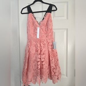 Adelyn Rae Pink Lace Dress with black straps